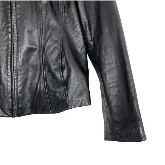 La Nouvelle Renaissance Black Genuine Leather Jacket Size L Y2K 90s Minimalist - Picture 5 of 9